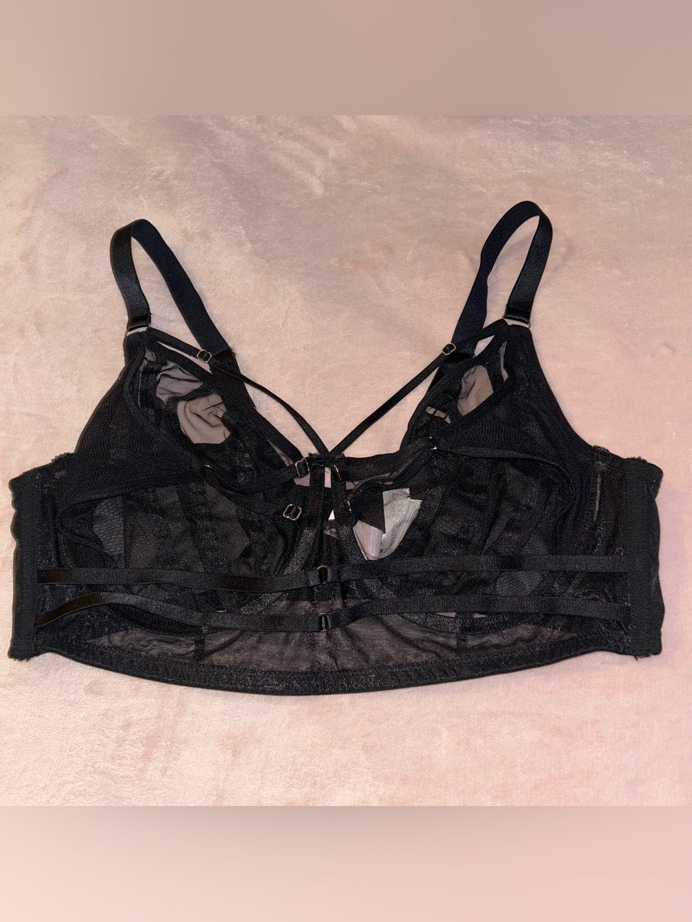 Playful Promises Eddie black mesh crossover balcony bra size 40DDD strappy goth